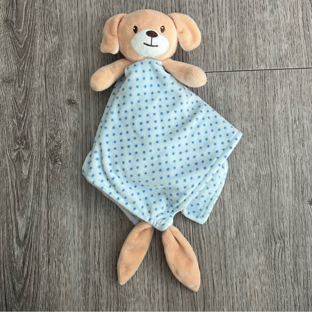 Crevent Puppy Dog Blue Baby Lovey Plush Security Blanket Stars OEKO Tex
